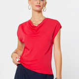 Current Air - Draped Cowl Neck Cap Sleeve Top