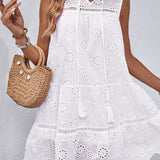 Eyelet Tie Neck Sleeveless Mini Dress (online only)