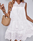 Eyelet Tie Neck Sleeveless Mini Dress (online only)