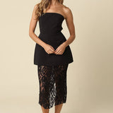 Olivaceous - Jaya Strapless Lace Combo Midi Dress