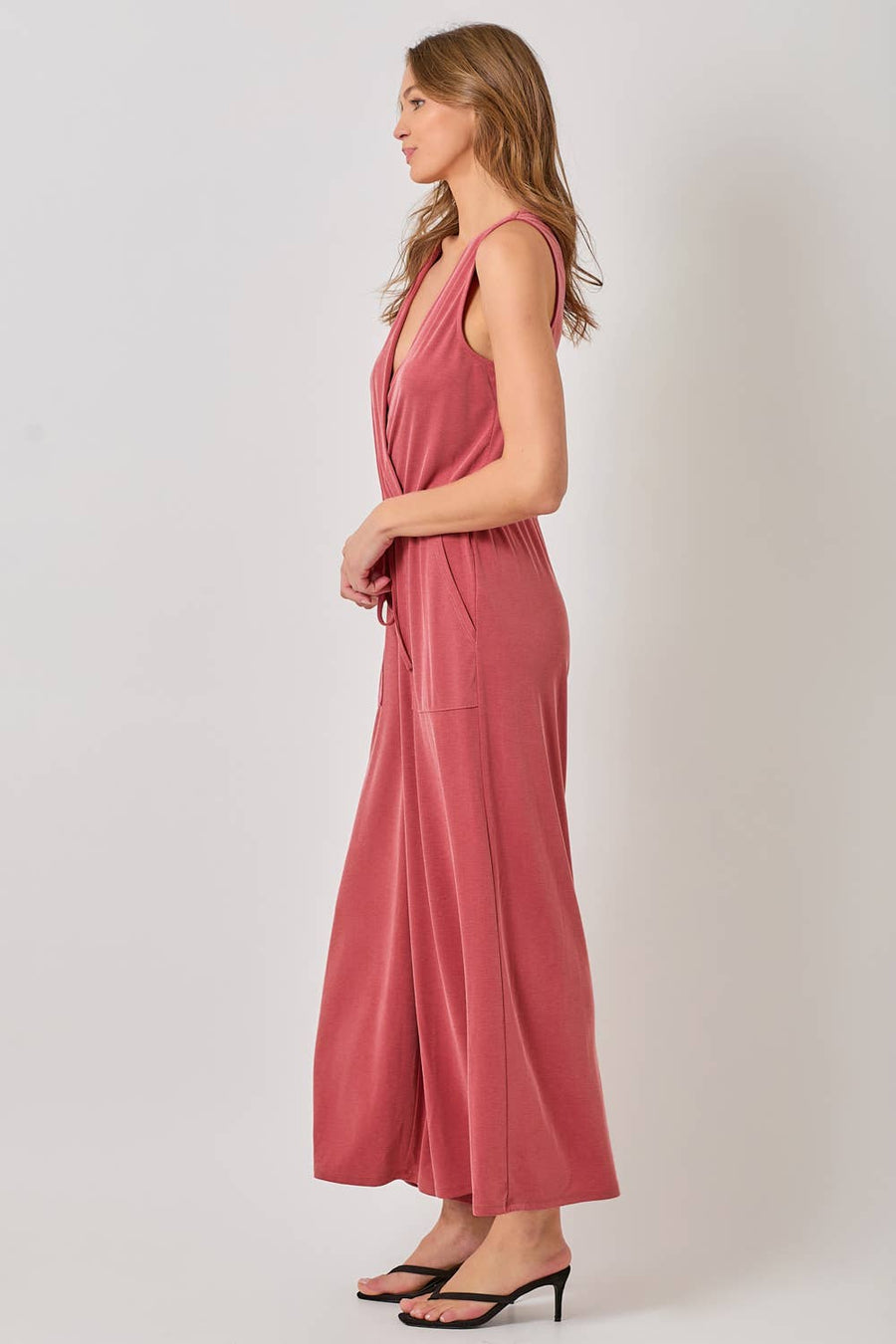 Mystree - Modal Ribbed Surplice Neck Jumpsuit