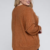 Brushed Melange Drop Shoulder Sweater, Various Colors, Zenana (Plus only)