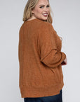 Brushed Melange Drop Shoulder Sweater, Various Colors, Zenana (Plus only)