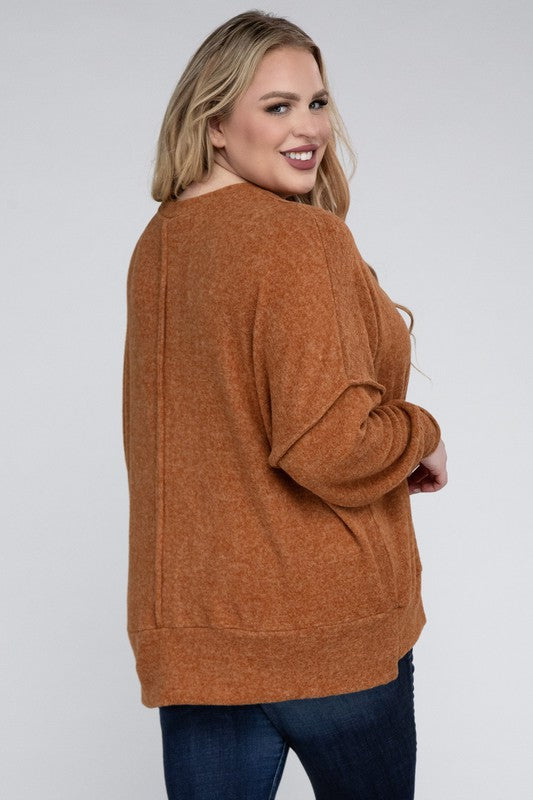 Brushed Melange Drop Shoulder Sweater, Various Colors, Zenana (Plus only)