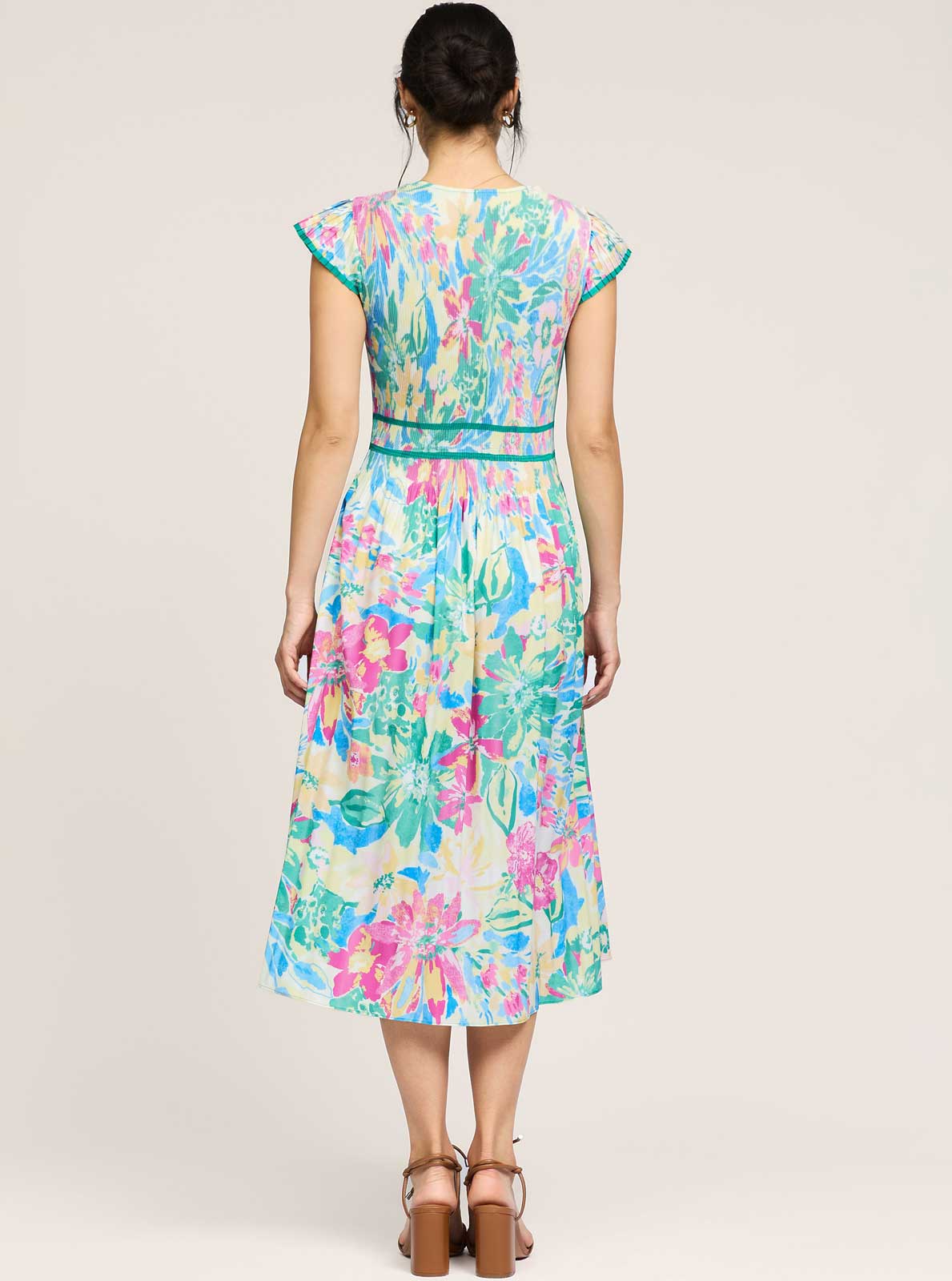 Current Air - Floral Printed Pleated Midi Dress