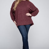 Brushed Melange Drop Shoulder Sweater, Various Colors, Zenana (Plus only)