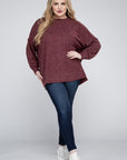 Brushed Melange Drop Shoulder Sweater, Various Colors, Zenana (Plus only)