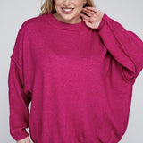 Oversized Raw Seam Melange Sweater, Zenana (Plus size only)