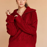 Crescent - Finley Front Zip Chunky Cable Knit Sweater