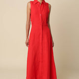 Olivaceous - Aimme Button-Front Linen Maxi Dress