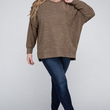 Brushed Melange Drop Shoulder Sweater, Various Colors, Zenana (Plus only)