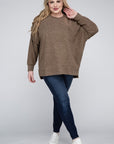 Brushed Melange Drop Shoulder Sweater, Various Colors, Zenana (Plus only)