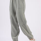 VERY J Washed Woven Crinkle Gauze Drawstring Cargo Pants