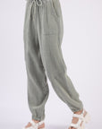 VERY J Washed Woven Crinkle Gauze Drawstring Cargo Pants