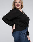 Brushed Waffle V-Neck Button Detail Sweater (Various colors), Zenana, Plus Only