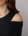 Crescent, Ingrid One Shoulder Rib Top (Black)