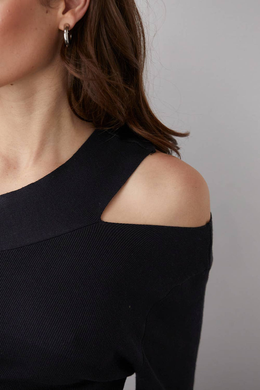 Crescent, Ingrid One Shoulder Rib Top (Black)