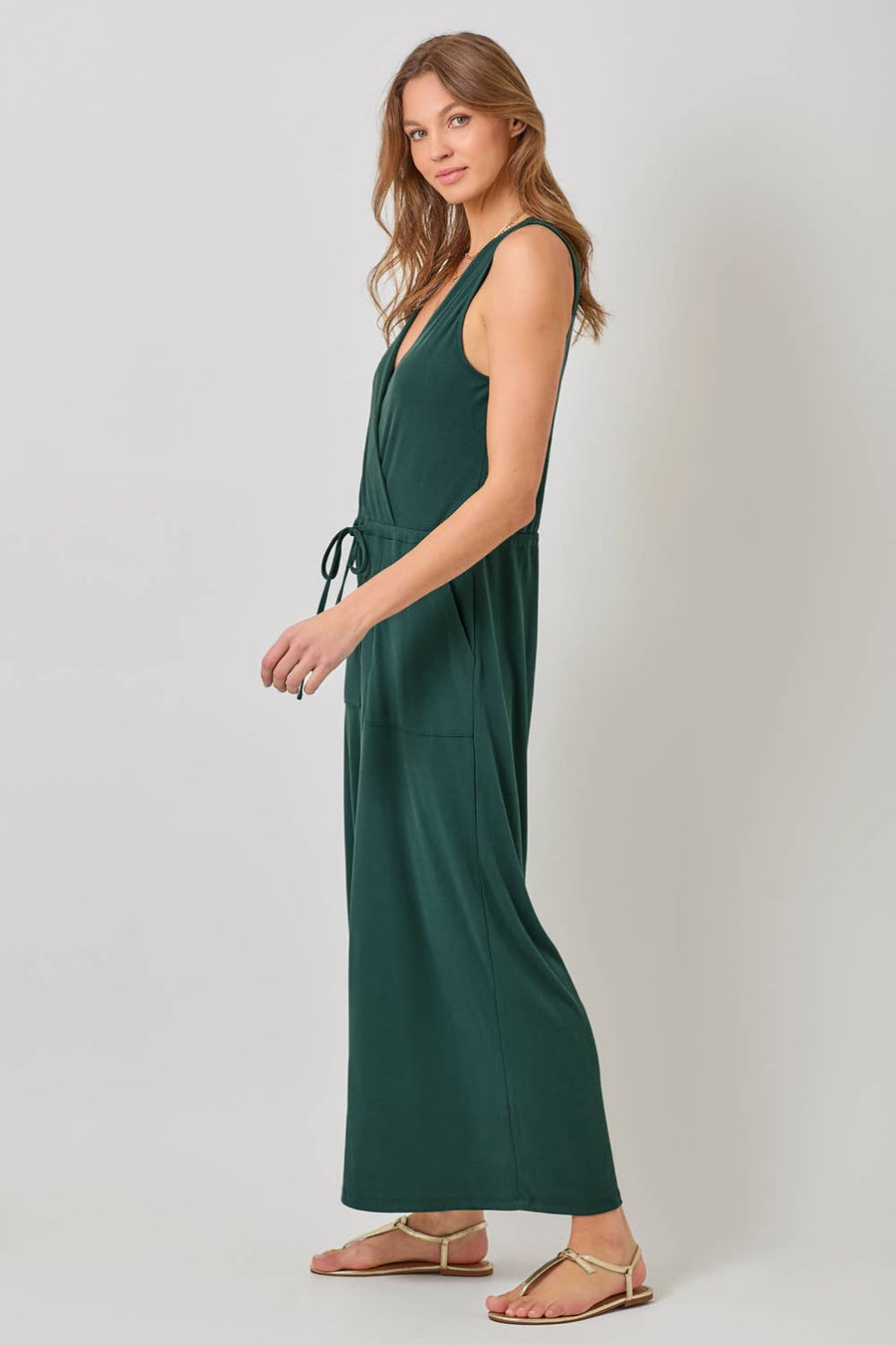 Mystree - Modal Ribbed Surplice Neck Jumpsuit