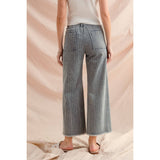 So Me - WASHED STRIPE DENIM FRAYED HEM PANTS