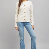 FATE - CABLE KNIT BUTTON CLOSURE CARDIGAN
