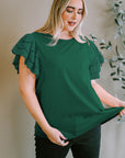 Plus Size Eyelet Round Neck Short Sleeve Blouse