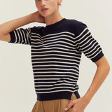 Olivia Stripe Short Sleeve Sweater Top, Crescent