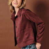 Sunday Edition by LE LIS - Shirt Collar Cropped Faux Suede Button Down Jacket
