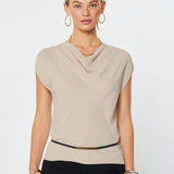 Current Air - Draped Cowl Neck Cap Sleeve Top