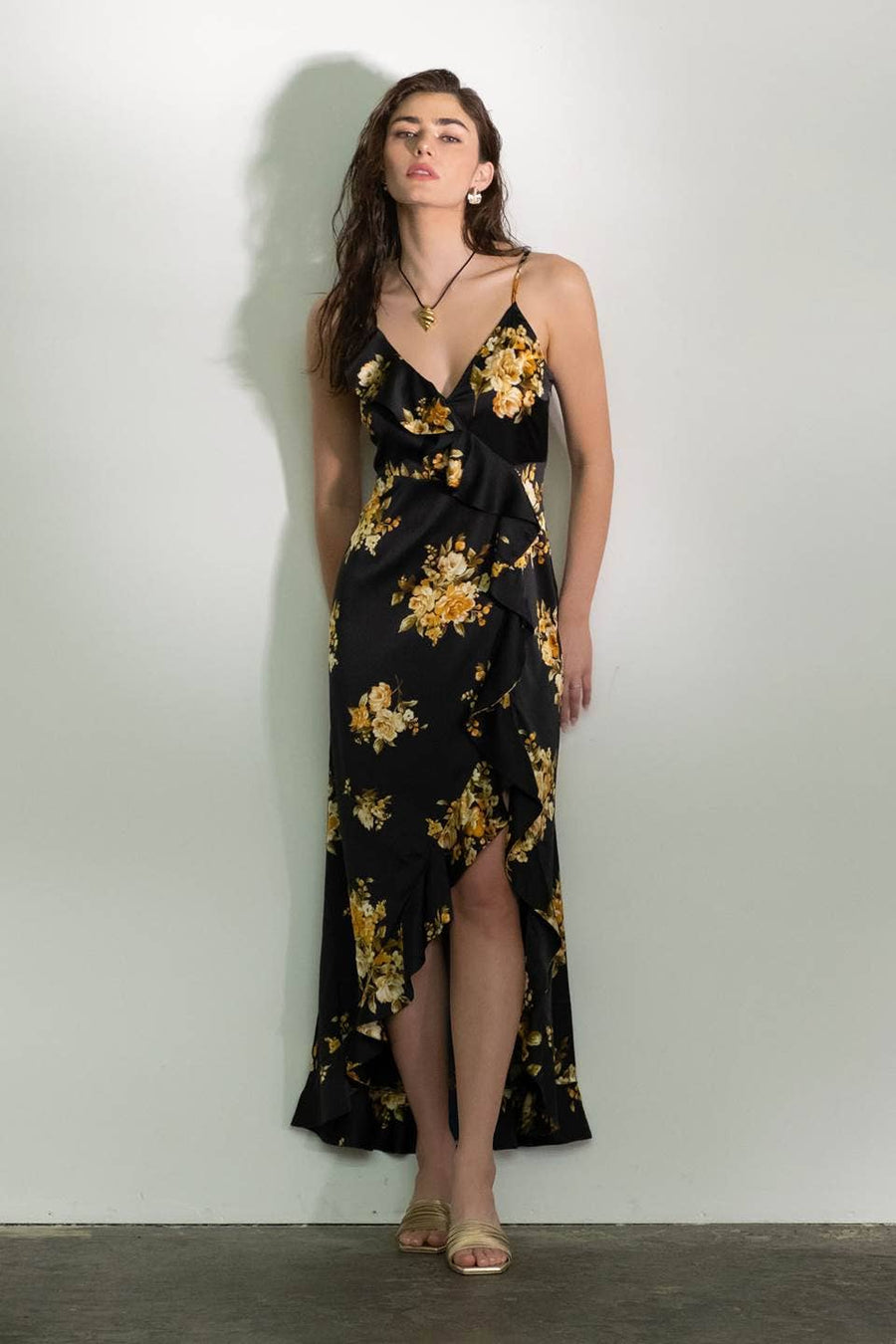 Moon River - FLORAL SLEEVELESS RUFFLE WRAP MAXI DRESS