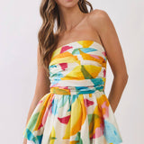 TCEC -Abstract Print Strapless Peplum Top