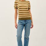 Be Cool - CLASSIC FIT STRIPED SHORT SLEEVE SWEATER TOP