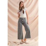 So Me - WASHED STRIPE DENIM FRAYED HEM PANTS