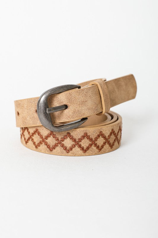 Skinny Embroidered Faux Leather Belt (Various colors)