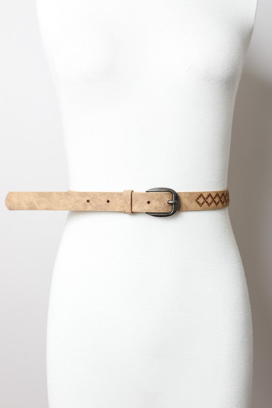 Skinny Embroidered Faux Leather Belt (Various colors)