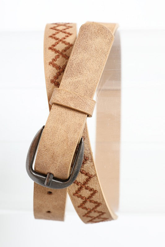 Skinny Embroidered Faux Leather Belt (Various colors)