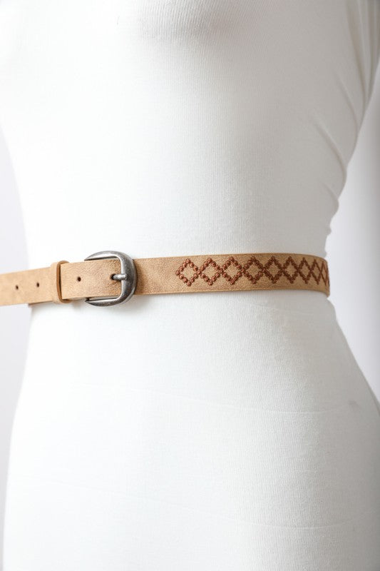 Skinny Embroidered Faux Leather Belt (Various colors)