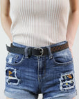 Skinny Embroidered Faux Leather Belt (Various colors)