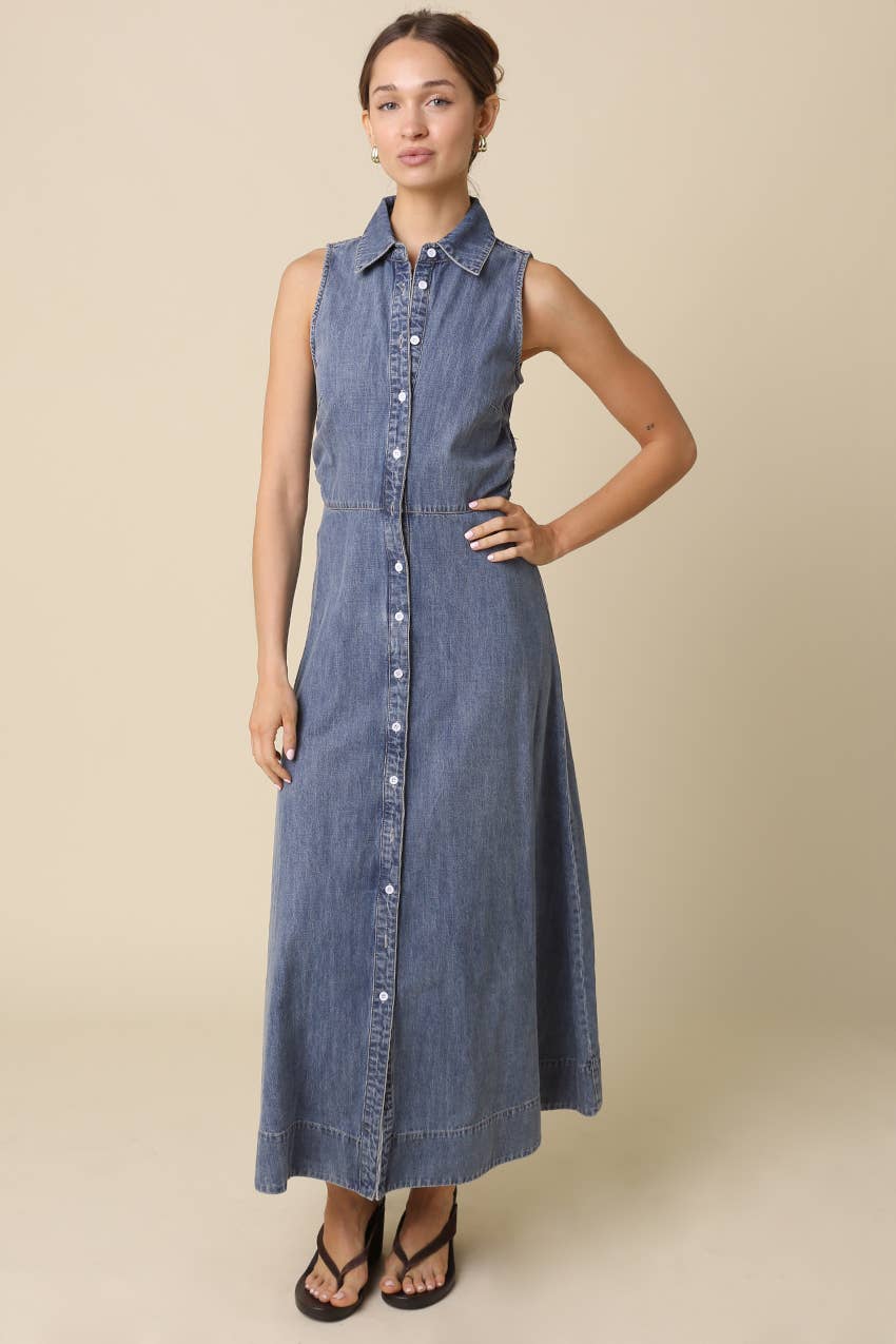 Olivaceous - Elsie Button-Front Denim Maxi Dress Jurisdiction Clothing Olivaceous - Elsie Button-Front Denim Maxi Dress Jurisdiction Clothing