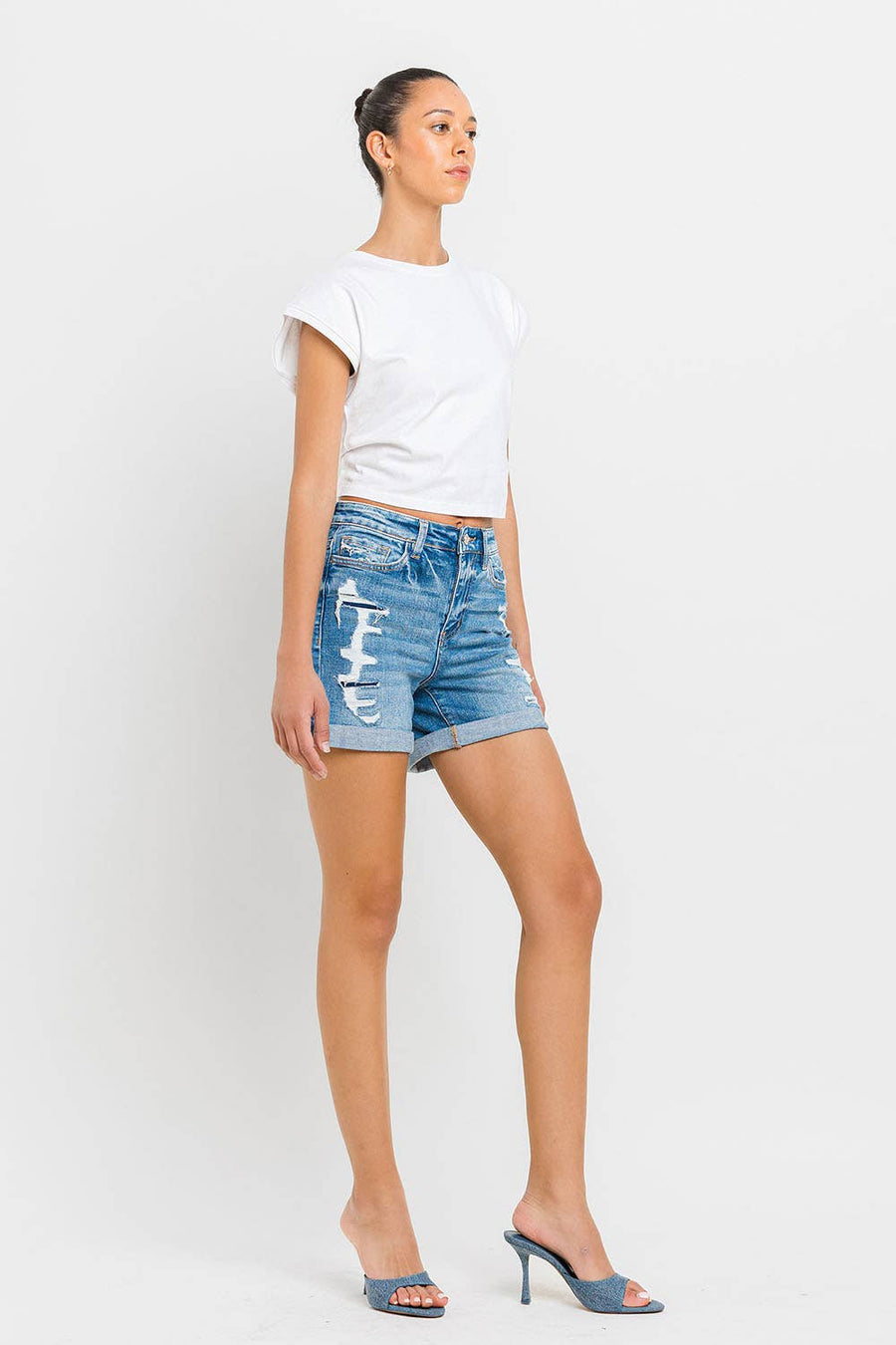 VERVET by FLYING MONKEY - HIGH RISE DOUBLE CUFF SHORTS