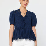 Current Air - Tie Front Eyelet Embroidered Blouse