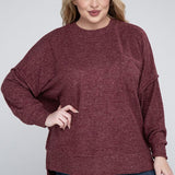 Brushed Melange Drop Shoulder Sweater, Various Colors, Zenana (Plus only)