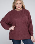 Brushed Melange Drop Shoulder Sweater, Various Colors, Zenana (Plus only)