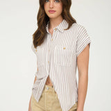 Blu Pepper - STRIPE COLLARED SHORT SLEEVE BUTTON DOWN TOP