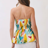 TCEC -Abstract Print Strapless Peplum Top