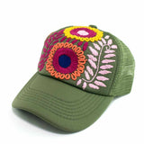 Lumily - Tulum Hand Embroidered Trucker Flower Hat - Mexico