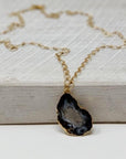 Swara Jewelry LLC - Long Gold Necklace with Geode Pendant