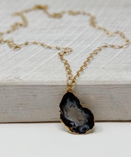 Swara Jewelry LLC - Long Gold Necklace with Geode Pendant