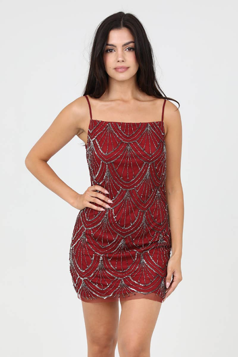 ANGIE BEADED SEQUIN SHORT SLIP DRESS