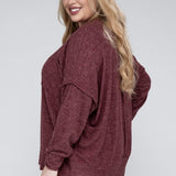 Brushed Melange Drop Shoulder Sweater, Various Colors, Zenana (Plus only)