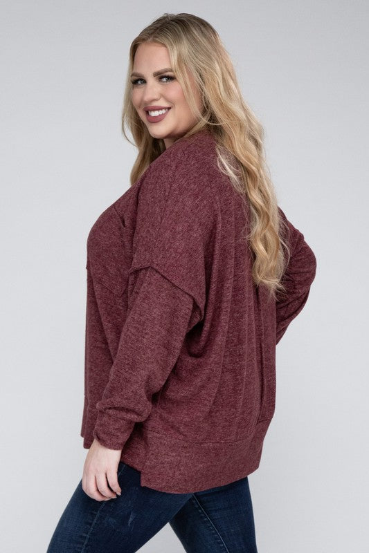 Brushed Melange Drop Shoulder Sweater, Various Colors, Zenana (Plus only)